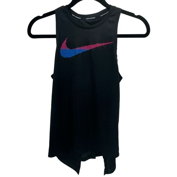 Nike Dri-Fit Running Muscle Tank Womens XS Black Blue Pink Swoosh Performance - Picture 1 of 4